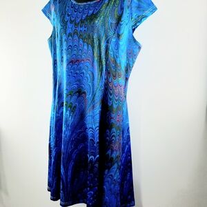 NWT Lily Vibrant Blue and Green Patterned Mini Dress
